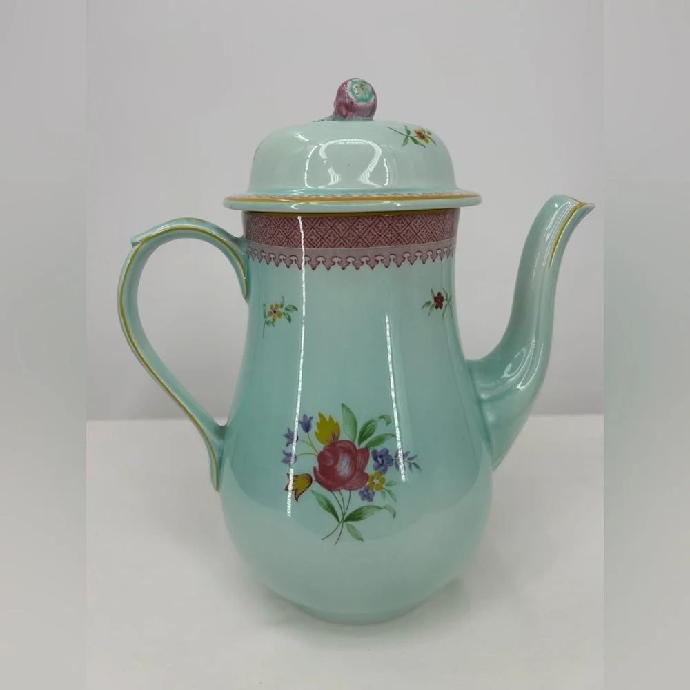 Adams Calyx Ware Coffee Pot Lowestoft pattern Vintage Floral Duck Egg Blue